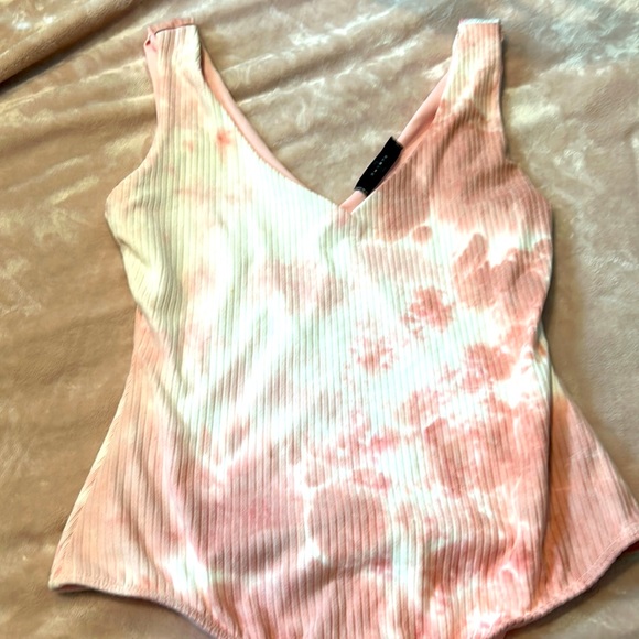 saints Tops - Pink Ribbed Fitted Bodysuit